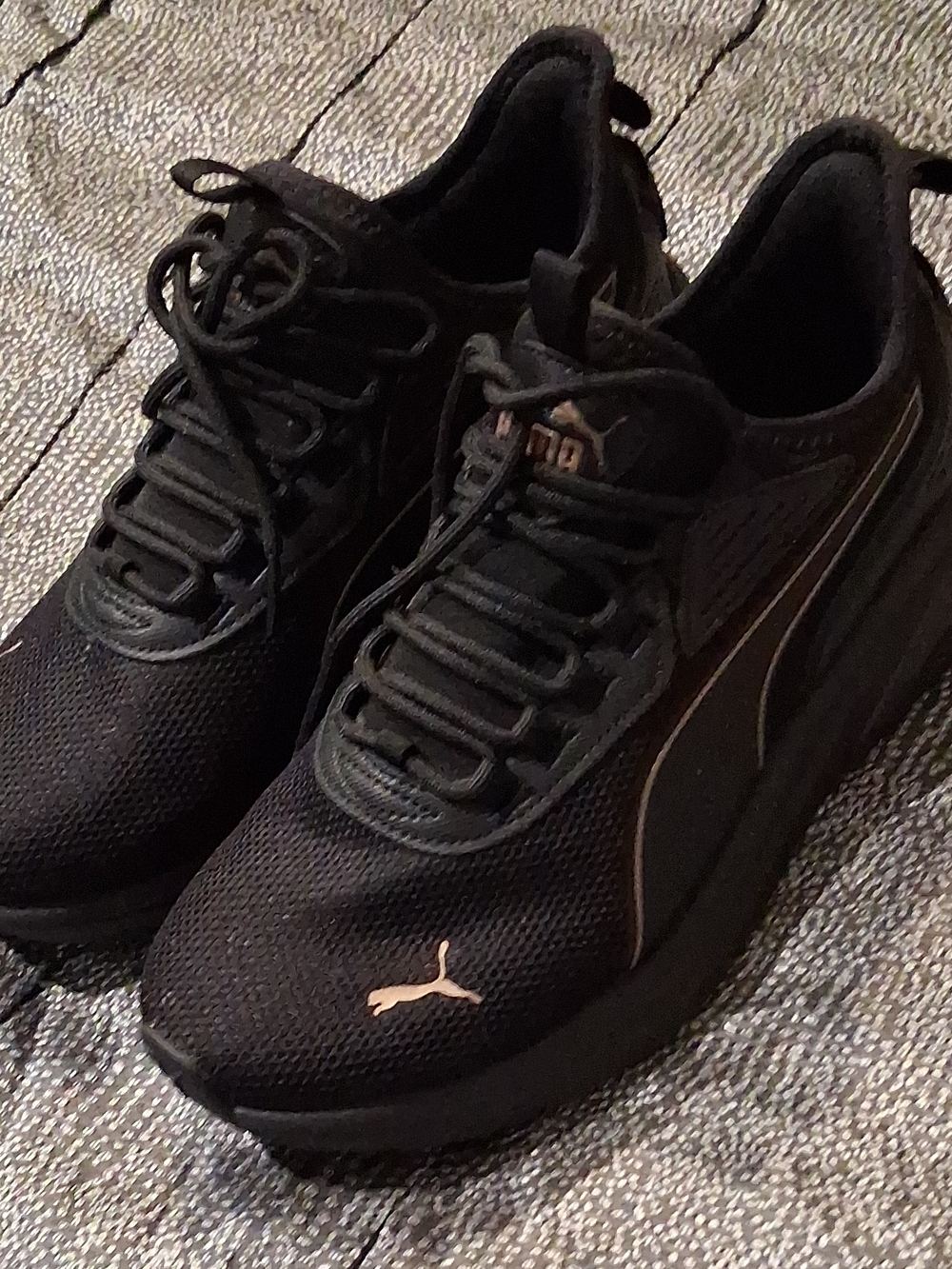 Puma Black Sneakers with Rose Gold Logo Detail